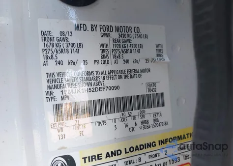 2013 Ford Expedition El Xlt z USA, uszkodzony, nr VIN 1FMJK1H52DEF70090